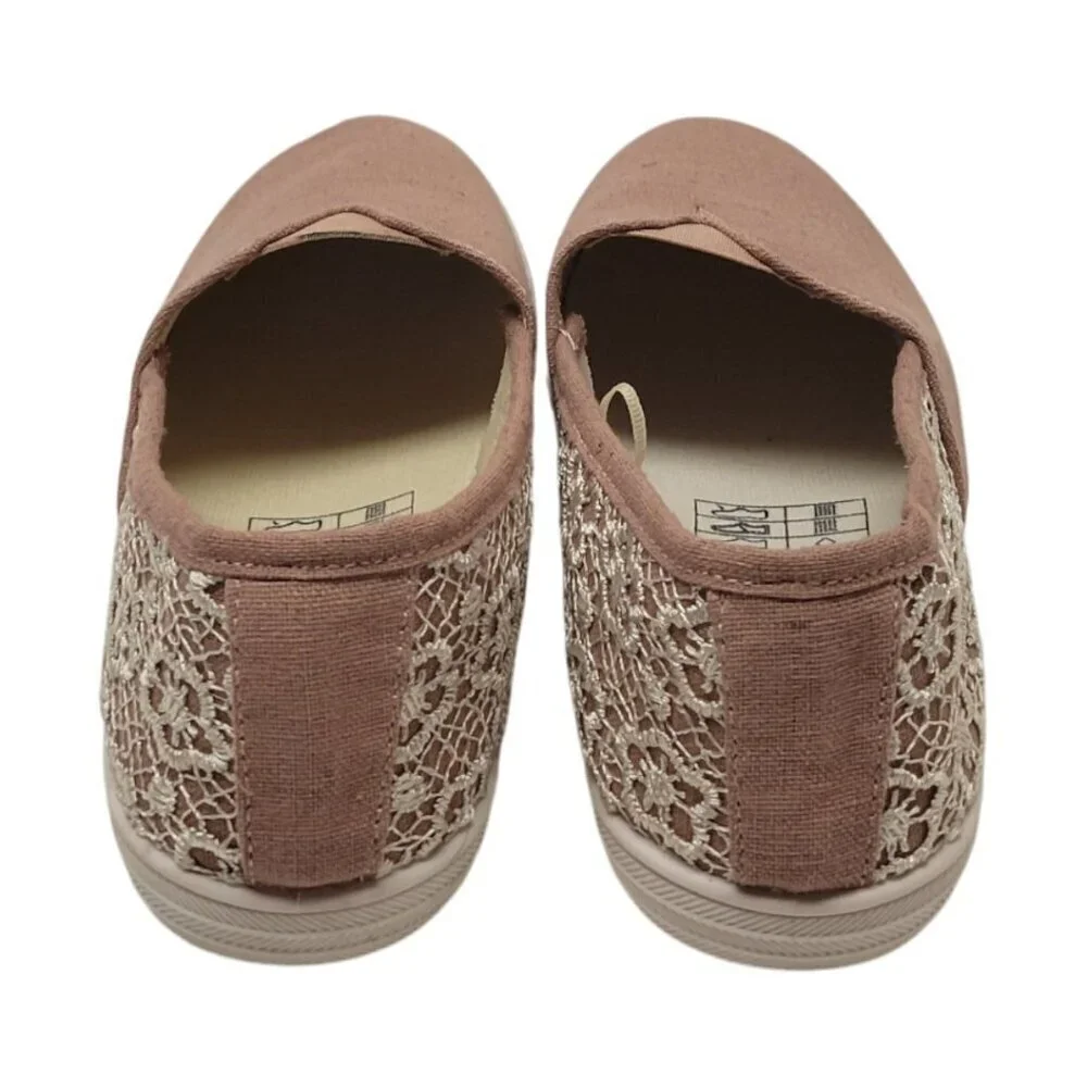 SERRA Womans ROSE PINK Cloth Slip On Loafer Shoes Boat Flats Lace Accent size 8